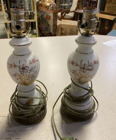 1940's-1950's Pair of White Decorated Lamps