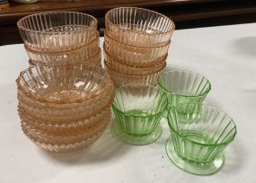 Group of Pink and Green Depression Glass Bowls
