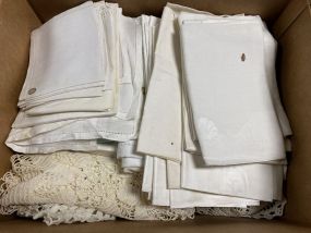 Box Lot of Table Linens and Crochets