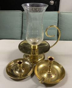 Three Colonial Style Brass Candle Holders