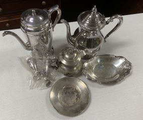 Silver Plate Pitchers, Tray, and Creamer