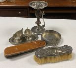 Silver Plate Small Creamer, Sugar, Bowl, and Brush