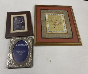 Framed Asian Silk, Silver Plate Picture Frame, and Small Frame