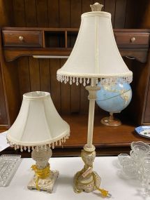 White Distressed Style Candle Stick and Urn Lamps