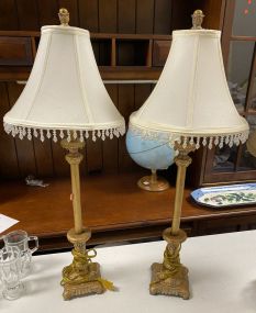 Pair of Gold Gilt Candle Stick Lamps
