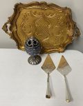 Plastic Serving Tray, Decorative Egg, and Cake Servers