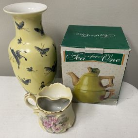 Tea for One, Butterfly Porcelain Vase and Mug