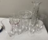 Clear Glass Glasses, Vase, Compote