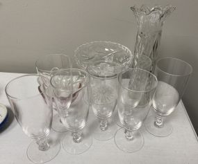 Clear Glass Glasses, Vase, Compote
