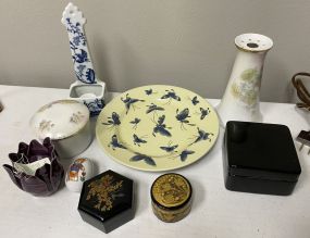 Grouping of Assorted Items Includes Plate, Vases, Boxes, and Other Items