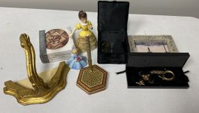 Grouping of Misc Items Includes Decorative Picture Frame, Oriental Woman Figurine, Little Girl Figurine, and Other Items