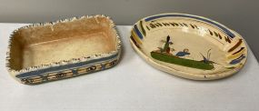 Hand Painted Ceramic Casserole Dish and Serving Bowl