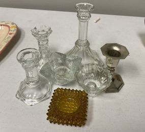 Group of Candle Holders and Misc Glass Items