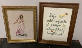 Framed Needle Point of Lady and Quote Signed