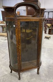 Antique Curved Glass Oak China Cabinet