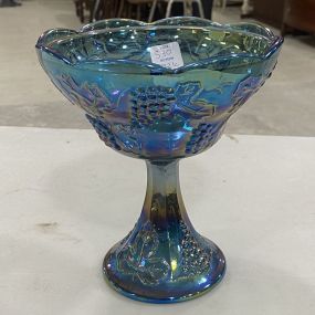 Vintage Blue Carnival Glass Candy Dish