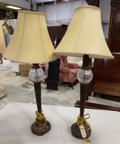 Pair of Metal and Glass Lamps