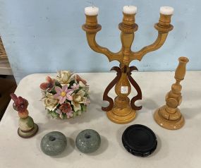Group of Assorted Porcelain, Marble, and Wooden Candle Holders