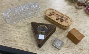Group of Assorted Carved Wooden Boxes and Covered Candy Dish