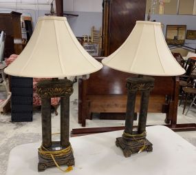 Pair of Metal Column Style Lamps