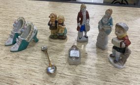 Group of Assorted Porcelain Figurines, Floral Shoes, and Other Misc Items