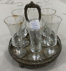 6 Unmarked Sherry Glasses with Silvertone Drink Tray