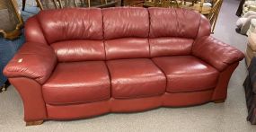 Red Leather Three Cushion Sofa