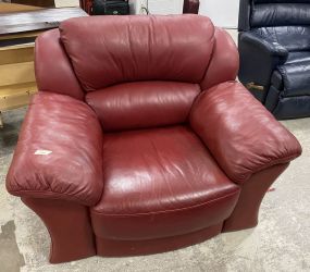 Large Red Leather Chair and Ottoman