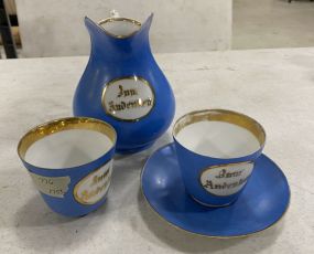 Vintage Porcelain Pitcher, Cups and Saucer