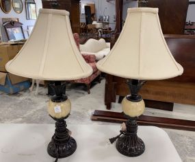 Pair of Resin Faux Marble Ball Lamps