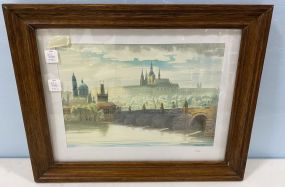 Framed Watercolor of City