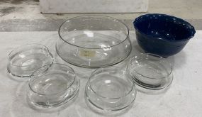 Glass Serving Bowl with Bowls, and Blue Bowl