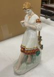 Vintage Soviet Russian Porcelain Figurine Lady & Flower Folk Art