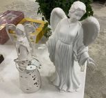 Resin Angel Figurine and Ceramic Lighted Angel