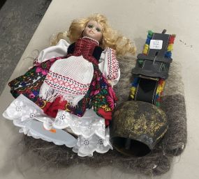 Wool Rug, Collectible Doll, and Bell