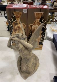 Pair of Resin Angel Candle Sticks and Angel Plastic Statue