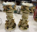 Pair of Resin Cherub Large Candle Stands