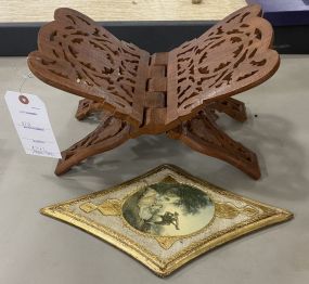 Wood Carved Stand and Florentine Plaque