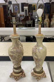 Pair of Glass Painted Vase Lamps