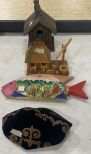 Decorative Bird House, Hand Crafted Wood Cabin, Venezuela Fish