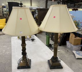Pair of Brass Column Style Table Lamps