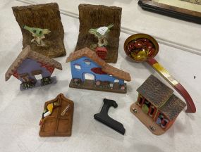 Bird Figurine Bookends, Venezuelan Craftsmanship Clay Building Walls, and Other Misc Items