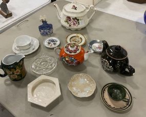 Group of Assorted Porcelain Includes 3 Coffee Pots, Hand Painted Creamer, and Other Misc Items
