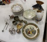 Group of Assorted Items Includes Saucers, Hand Painted Bowl, Alaska Cheese Knife, and Other Misc Items