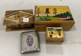 Three Wood Trinket Boxes and Cigarette Holder