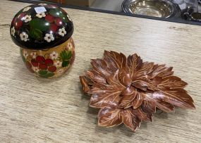 Wood Carved Leaf and Mushroom