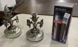 Pair of Ornate Glass and Metal Candle Holders, Bodum Travel Mug