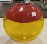 Contemporary Mouth Blown Flat Vase, Yellow and Red