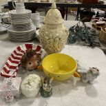 Ceramic Urn, Candy Cane, Bird, Angel, and Bowl