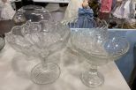 Group of 2 Pedestal Decorative Glass Bowls or Compotes, Glass Bubble Bowl Vase, Glass Centerpiece Bowl